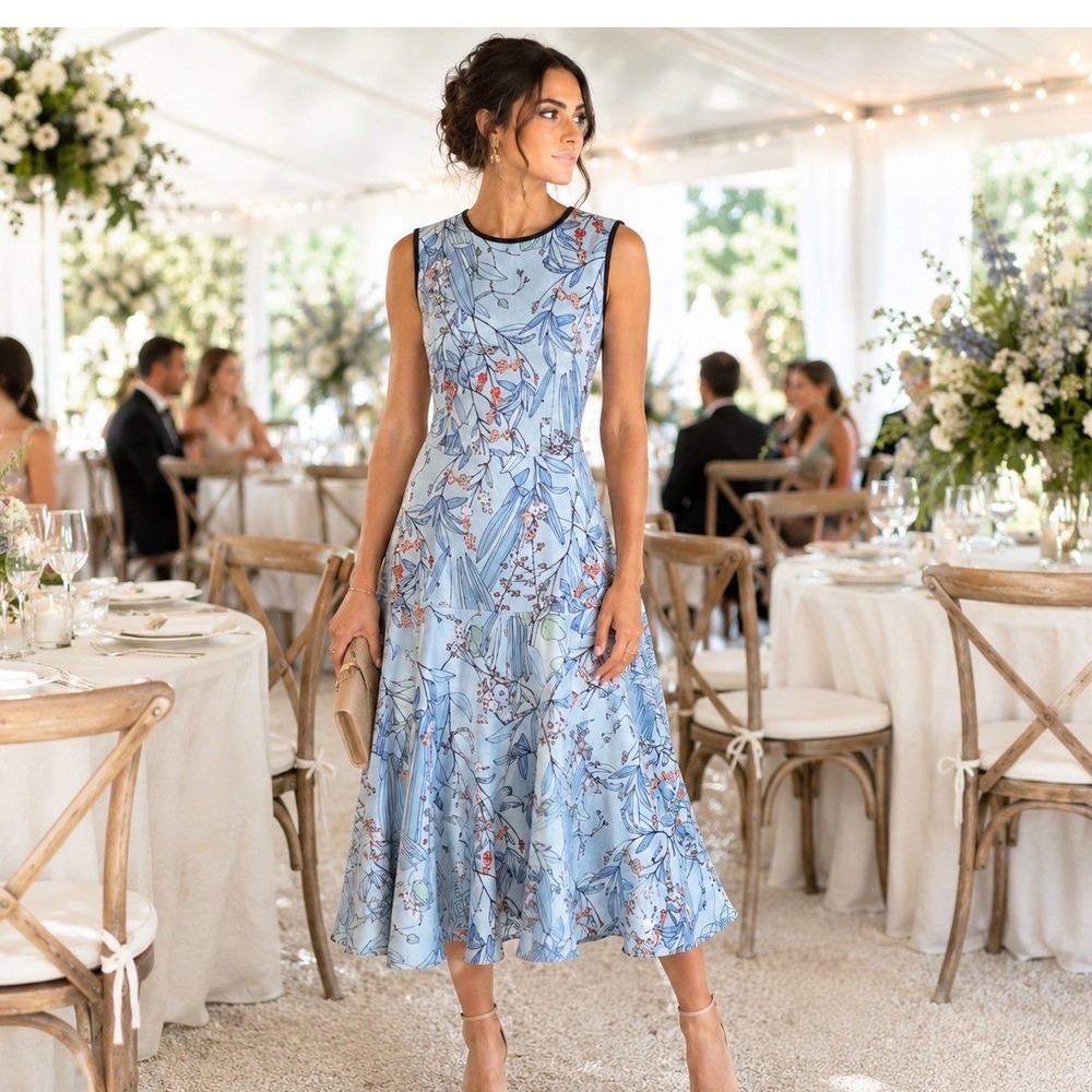 Nanette Nanette Lepore Blue Floral Sleeveless Fit Flare Dress Womens 10 RN103715